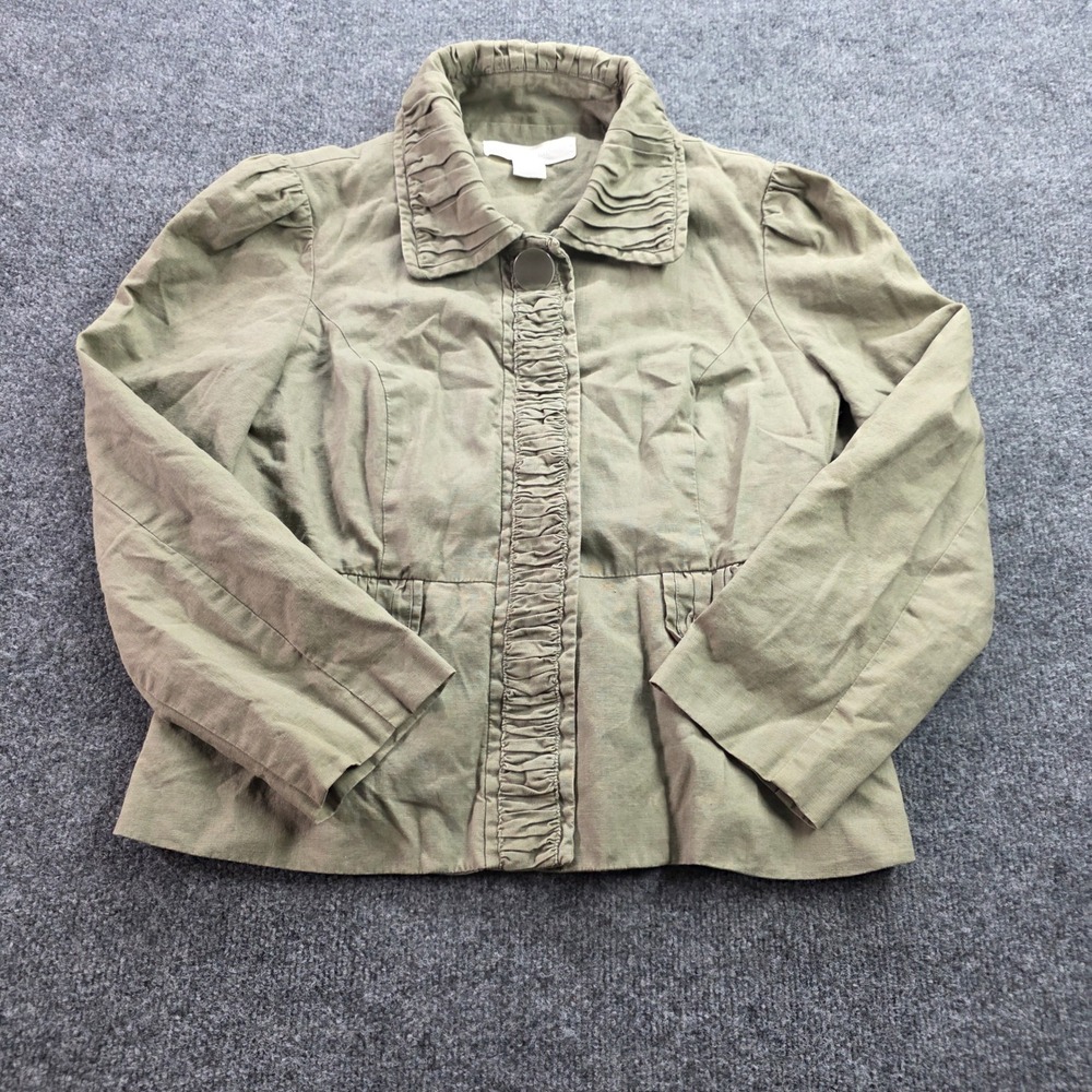 Mac & Jac Blazer Jacket Ruffle Pleated Utility Coat Medium M Olive Green‎ Womens